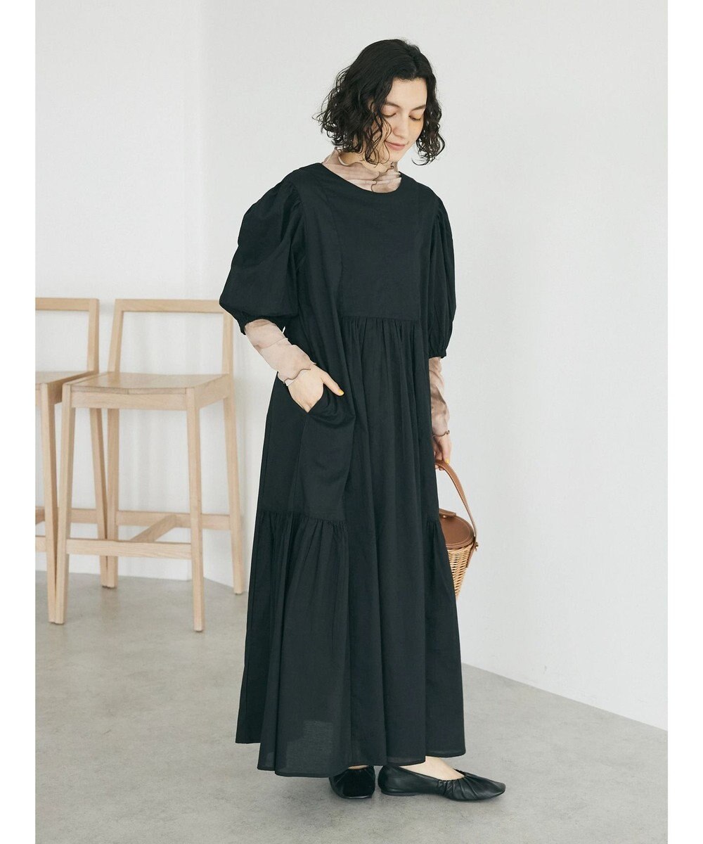 CRAFT STANDARD BOUTIQUE インド綿パフスリーブギャザーワンピース 