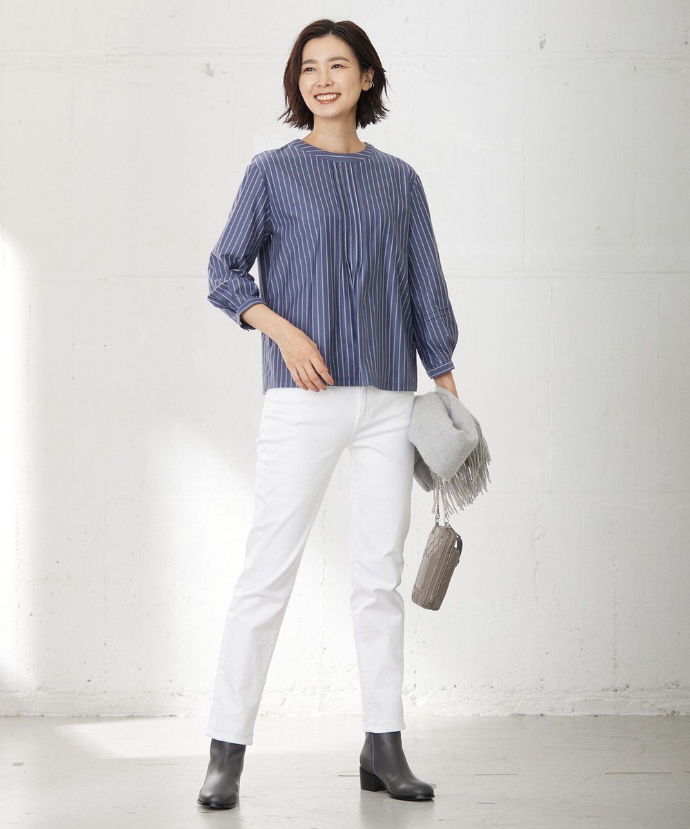 J.PRESS LADIES ストライプジャージー ピンタック カットソー 