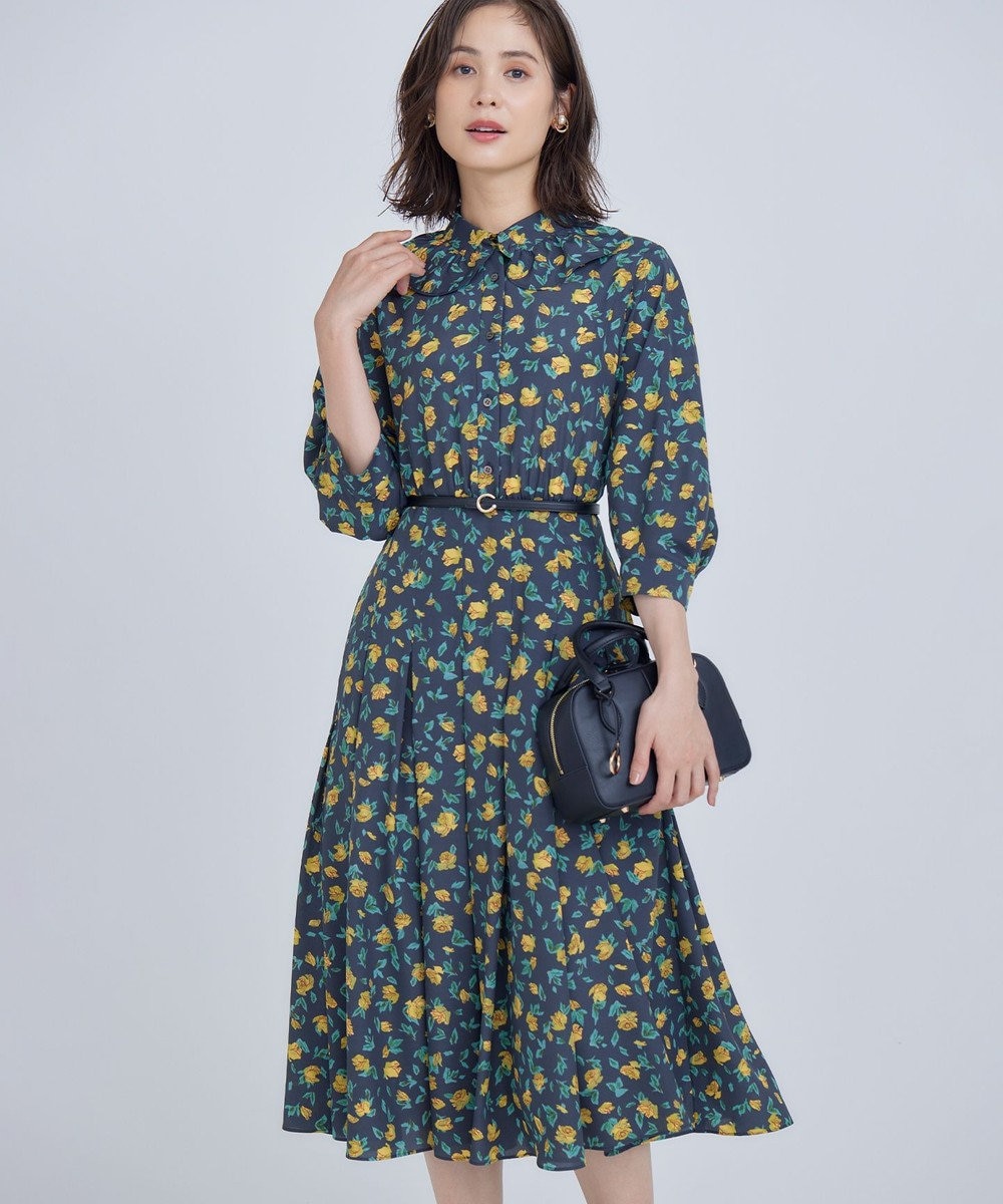 組曲 カッティングローズプリント ワンピース 