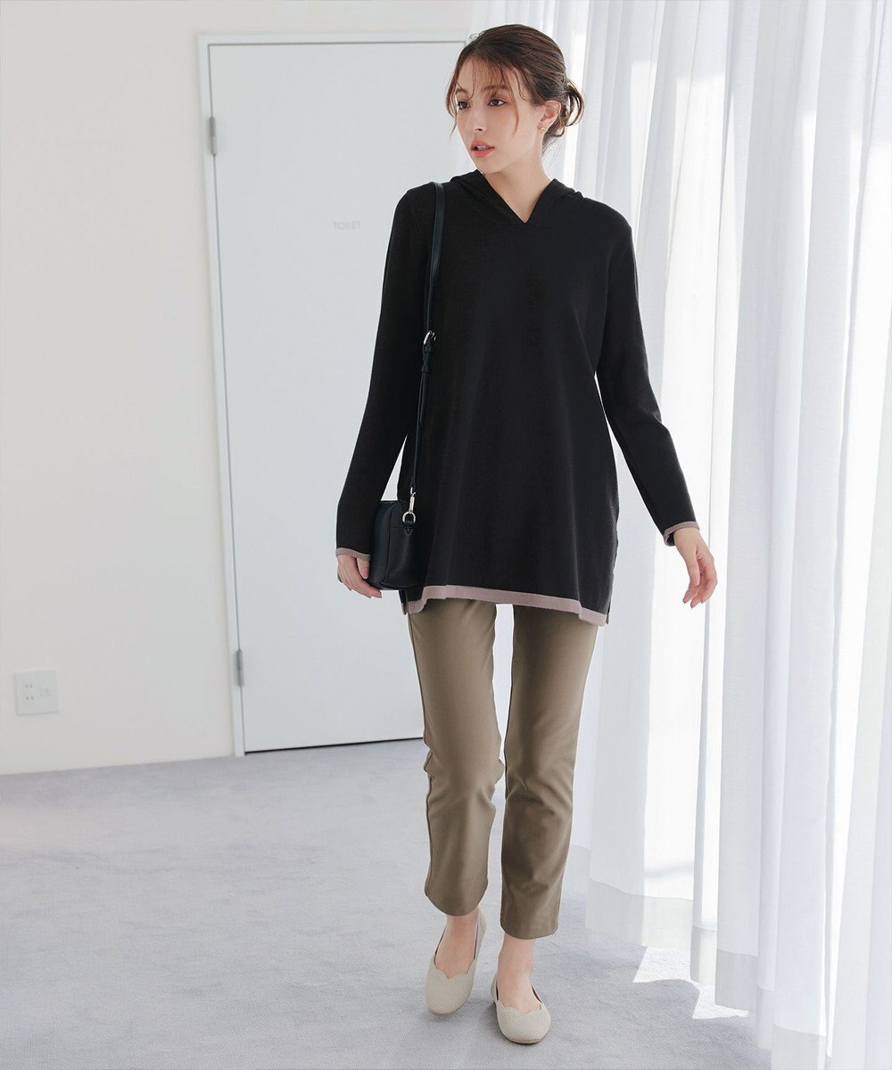 Tiaclasse 【洗える】配色フーディーニットチュニック 