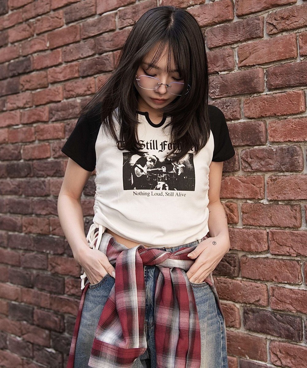 WEGO キーネックサイドレースアップちびT 