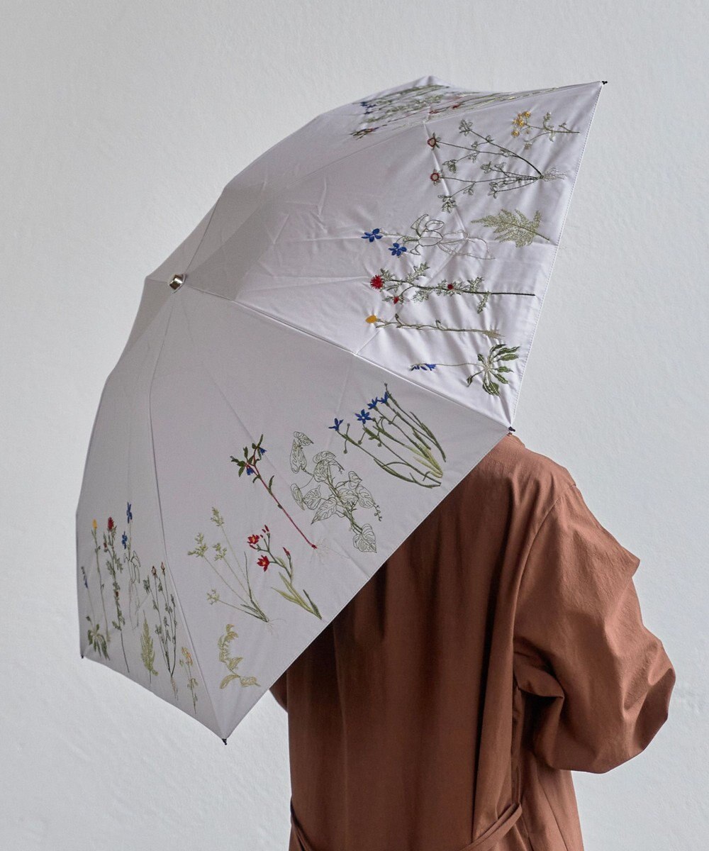 AND WOOL 〈一級遮光生地・晴雨兼用〉ボタニカル刺繍の日傘 （長傘タイプ） 