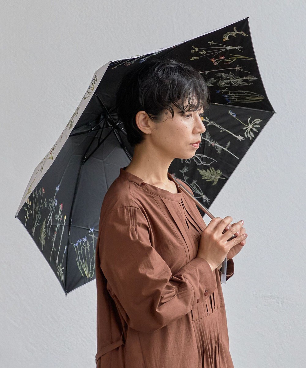 AND WOOL 〈一級遮光生地・晴雨兼用〉ボタニカル刺繍の日傘 （長傘タイプ） 