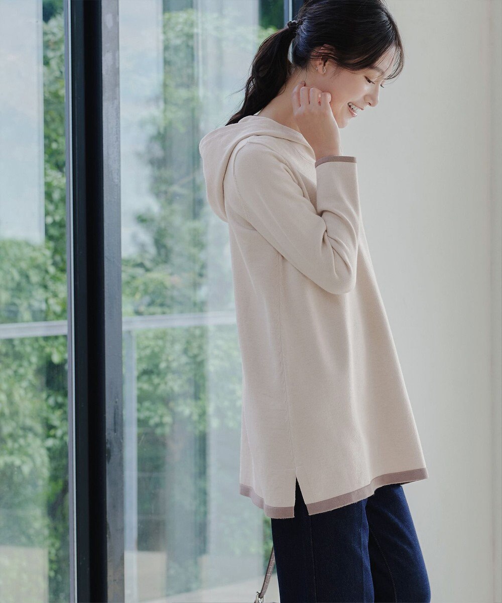 Tiaclasse 【洗える】配色フーディーニットチュニック 