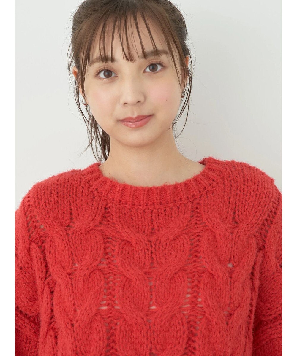 earth music&ecology ローゲージ手編み風ケーブルプルオーバー 