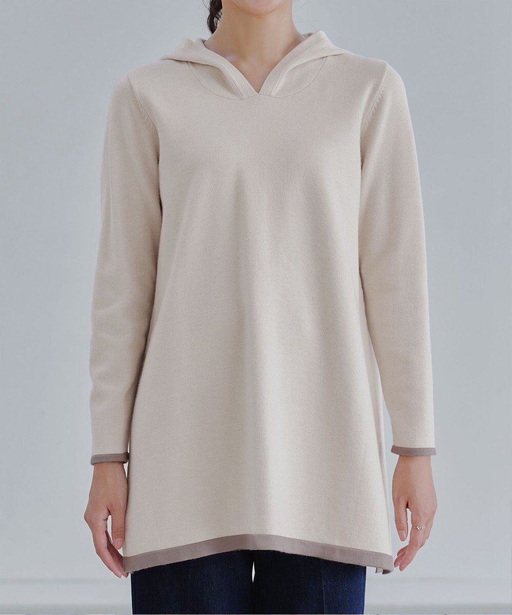 Tiaclasse 【洗える】配色フーディーニットチュニック 