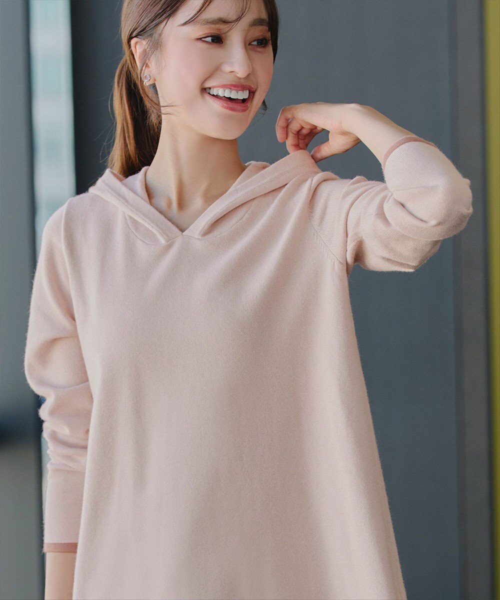 Tiaclasse 【洗える】配色フーディーニットチュニック 