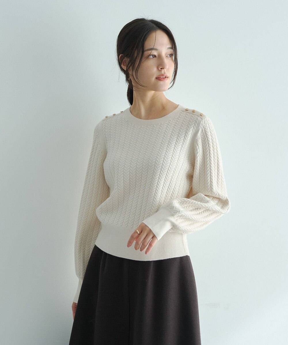 YECCA VECCA 金釦ミニケーブルニット 