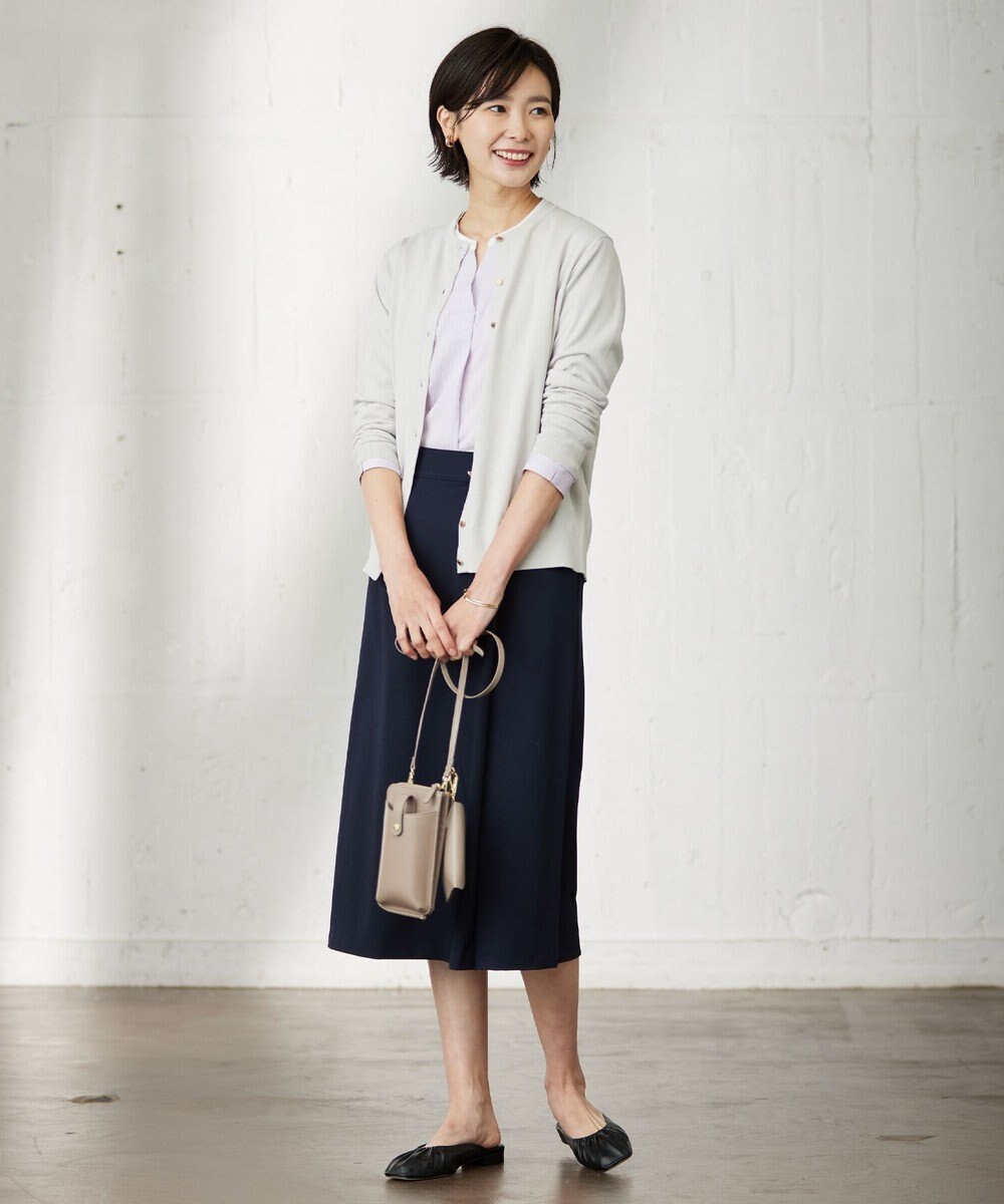 J.PRESS LADIES L ピンストライプジャージー バンドカラー スキッパー カットソー 