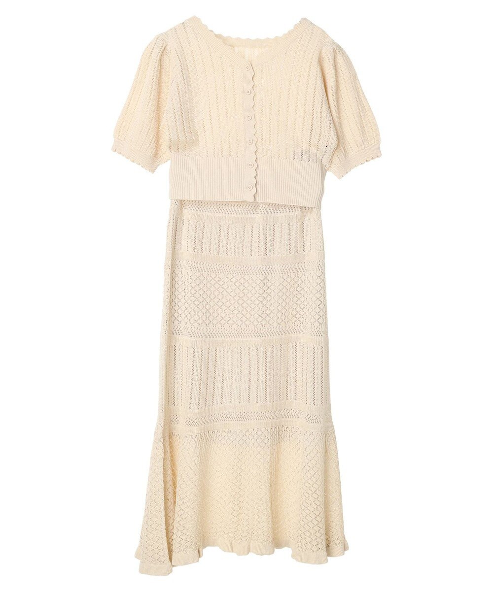 earth music&ecology ２点ＳＥＴ透かし編みカーディガン＋裾フレアスカート 