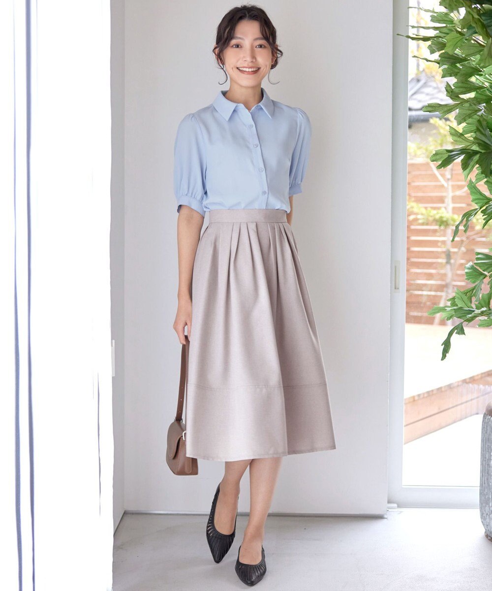 Tiaclasse 【選べる丈】麻調タックフレアスカート 