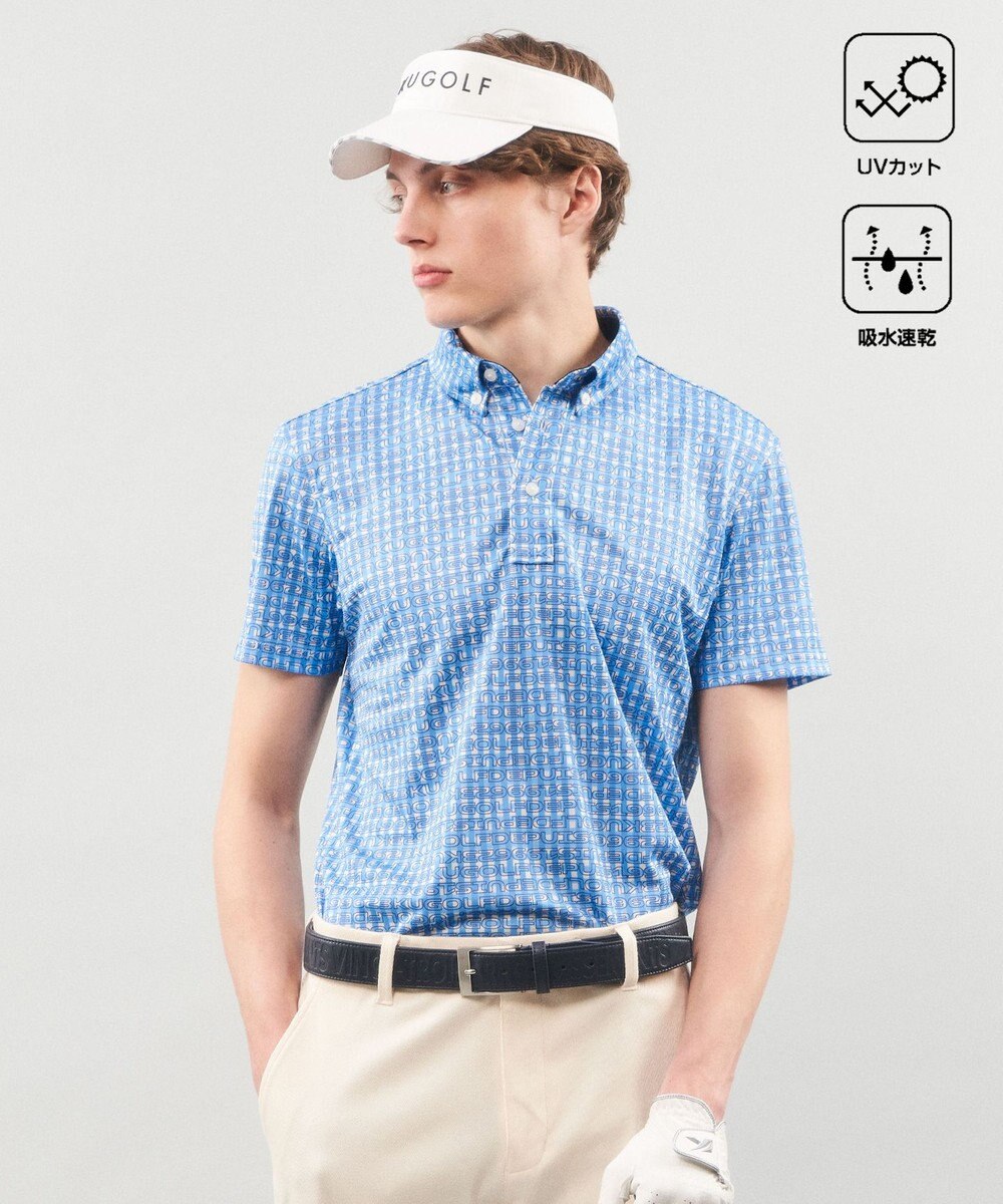 23区GOLF 【MEN】【UVケア/吸水速乾】ギンガムチェックロゴ 半袖ポロシャツ 