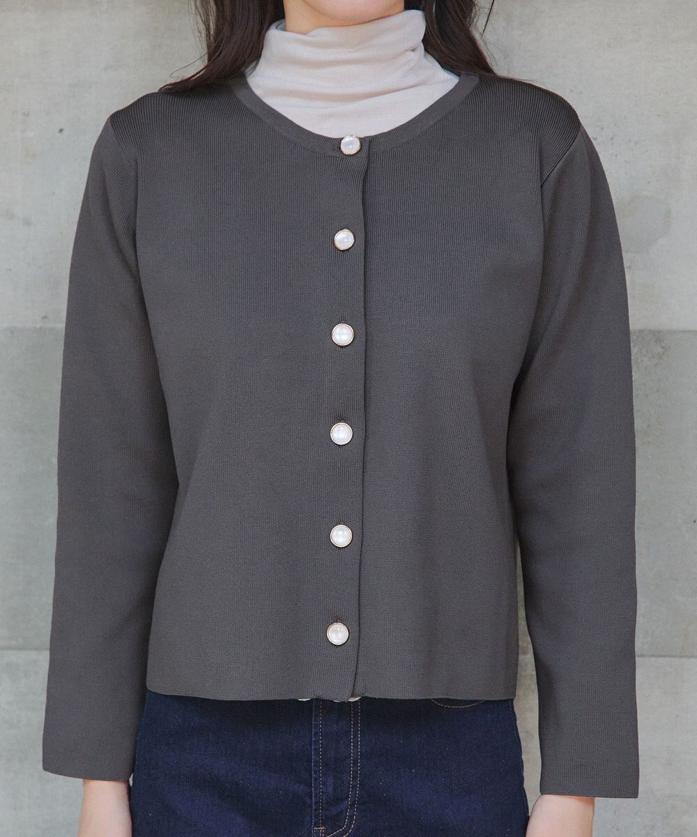 Tiaclasse L 【洗える】スポンジニットパールボタンカーディガン 