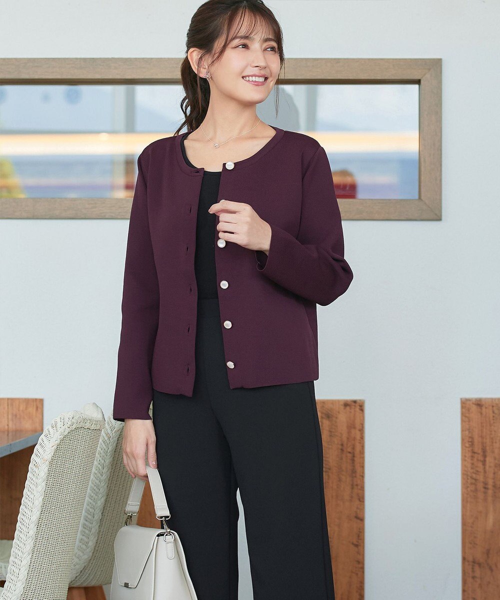 Tiaclasse L 【洗える】スポンジニットパールボタンカーディガン 