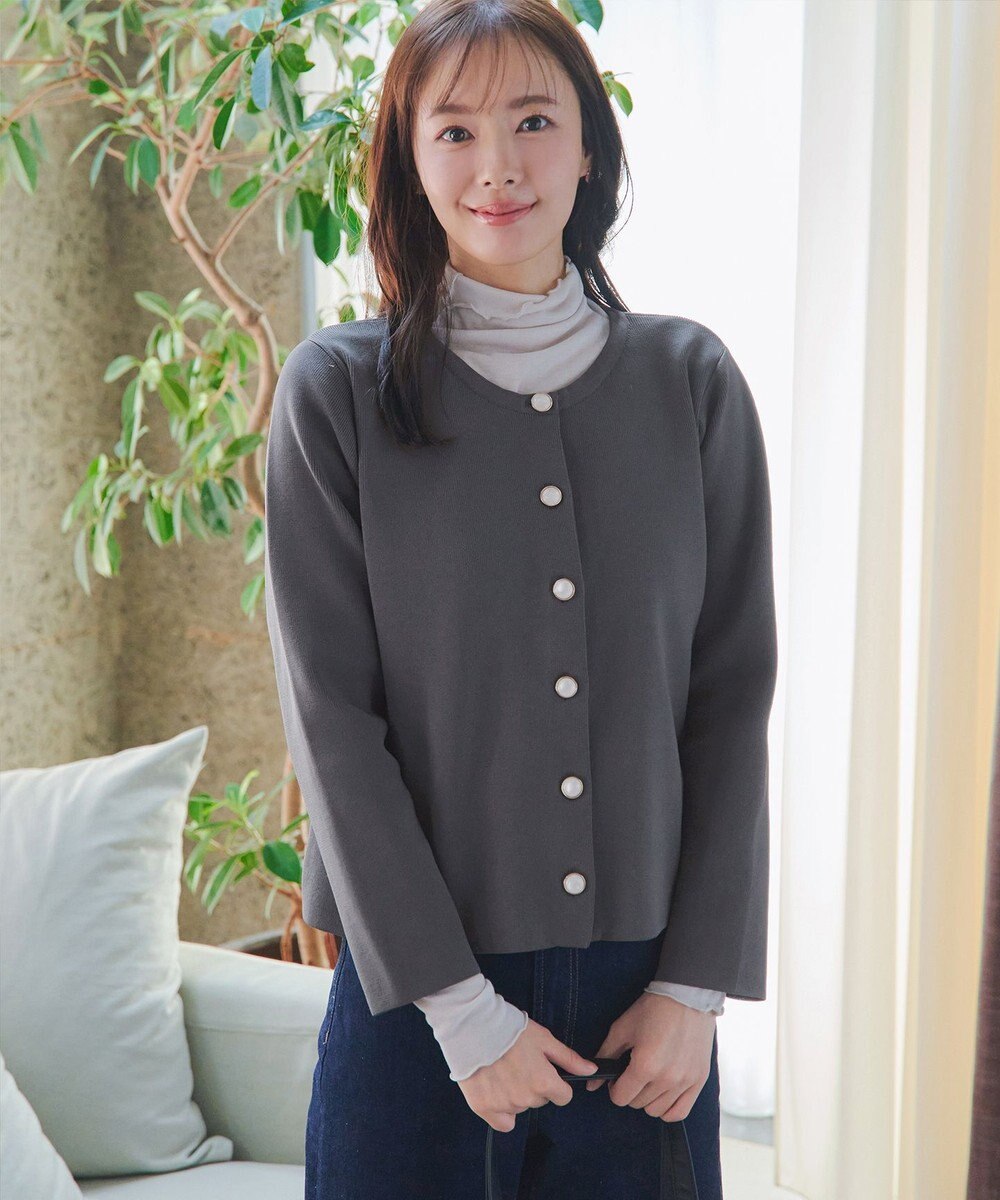 Tiaclasse L 【洗える】スポンジニットパールボタンカーディガン 
