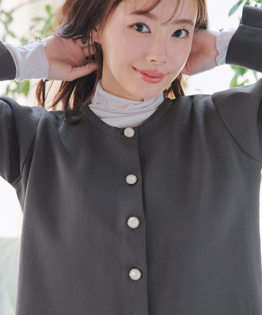 Tiaclasse L 【洗える】スポンジニットパールボタンカーディガン 