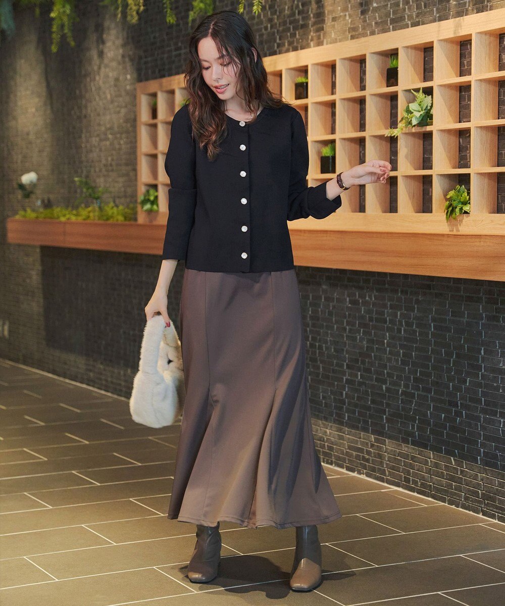 Tiaclasse L 【洗える】スポンジニットパールボタンカーディガン 