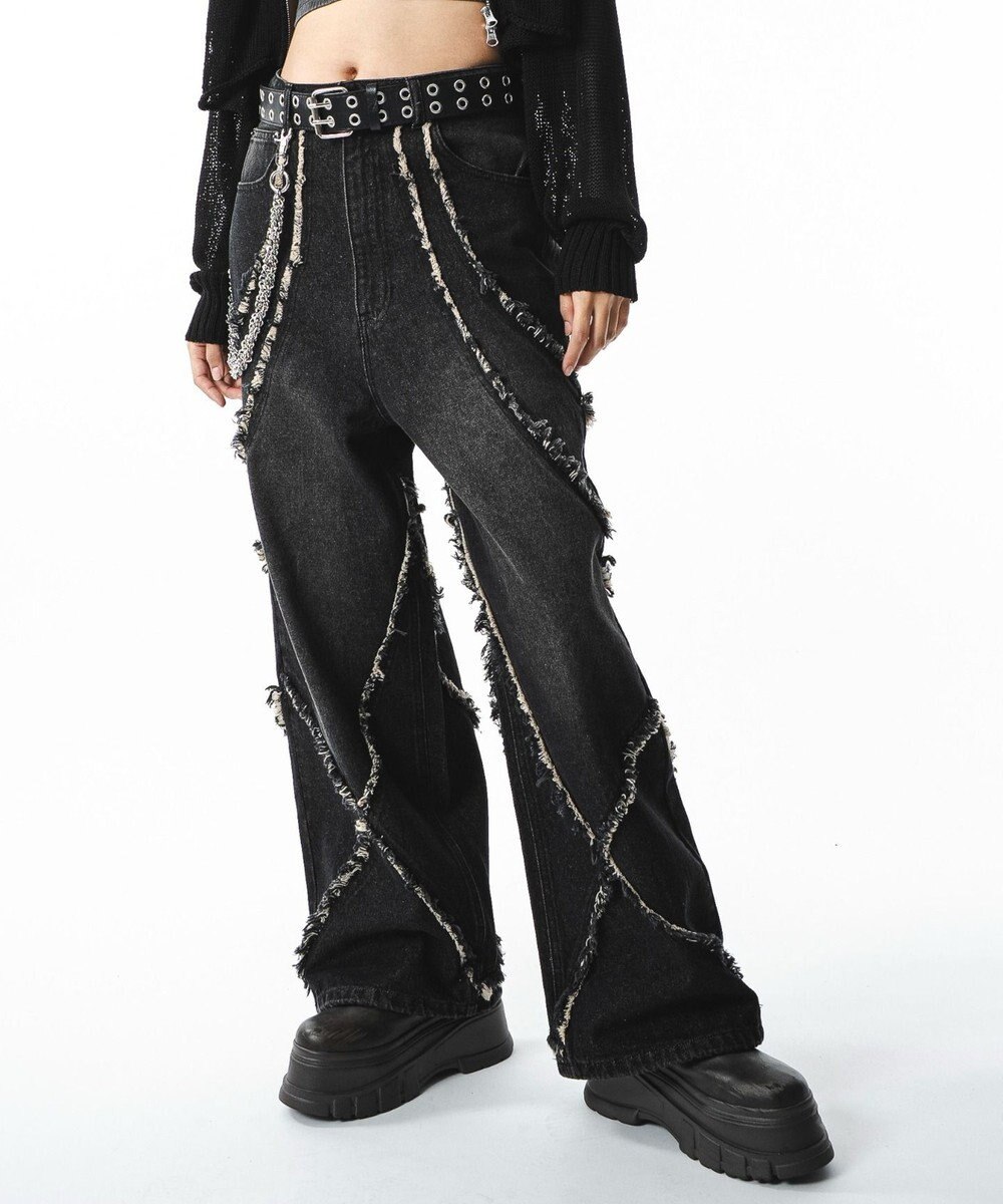 WEGO 【ユニセックス着用ITEM】フリンジデニムパンツ 