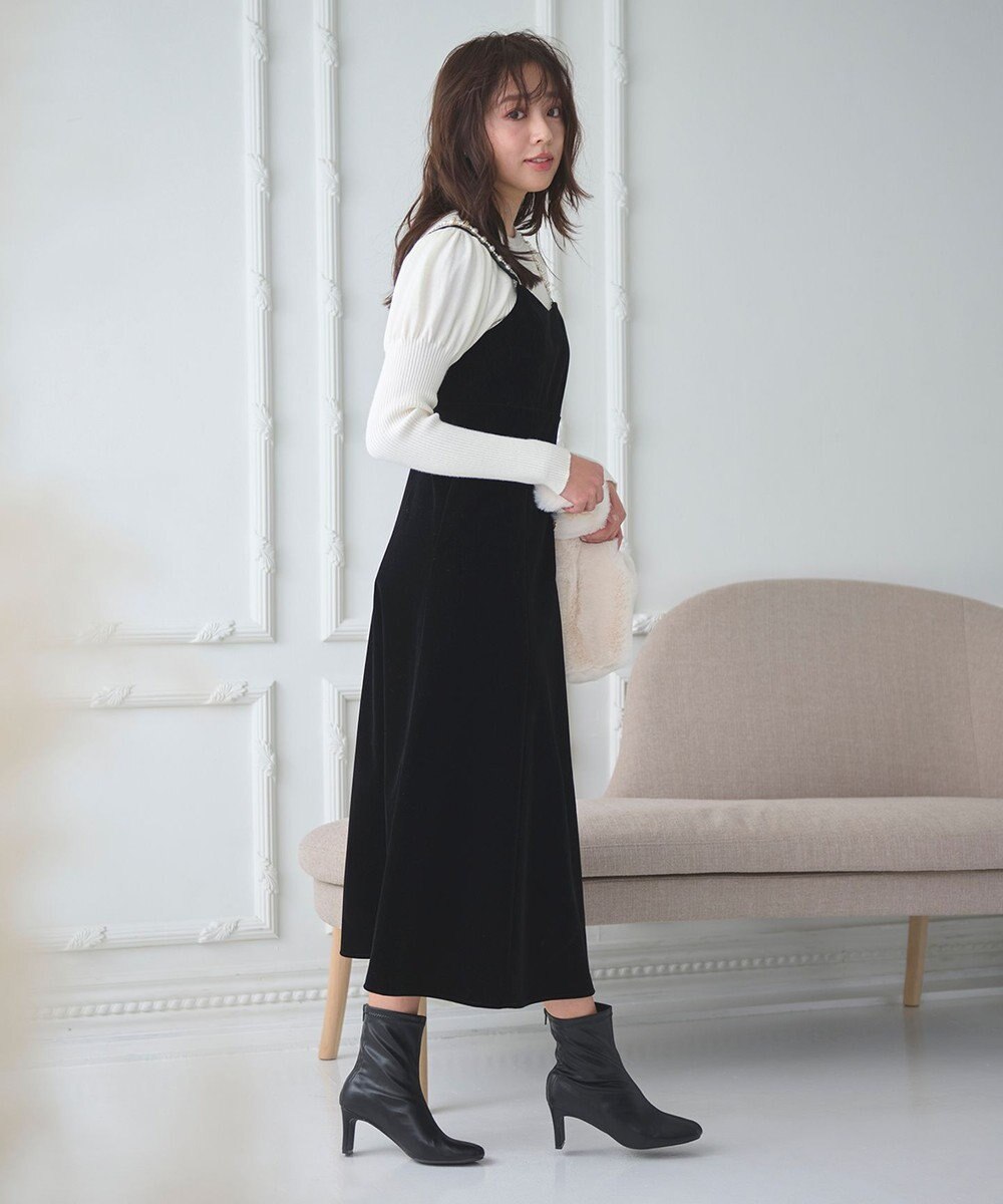 Feroux 【洗える】パフスリーブラメ ニット 