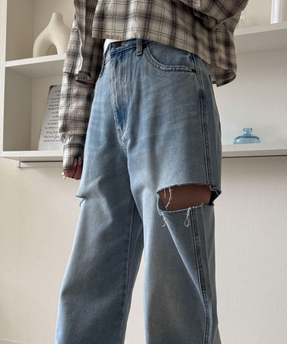 WEGO 【SMサイズ展開】サイドカットデニムストレートパンツ 
