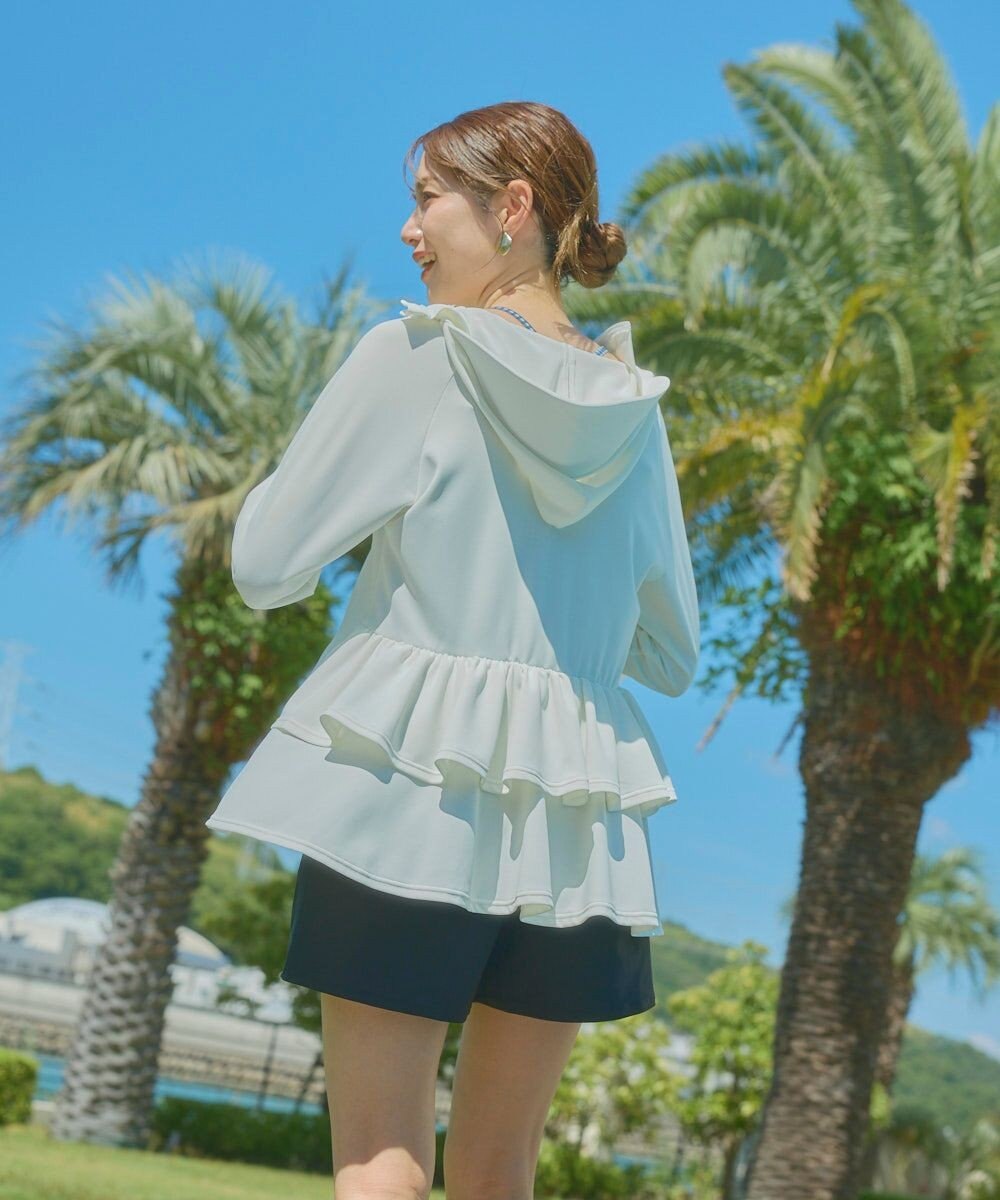 OP／FILA 【Ocean Pacific】フェイスガード付き バックフリル ラッシュガードパーカー 