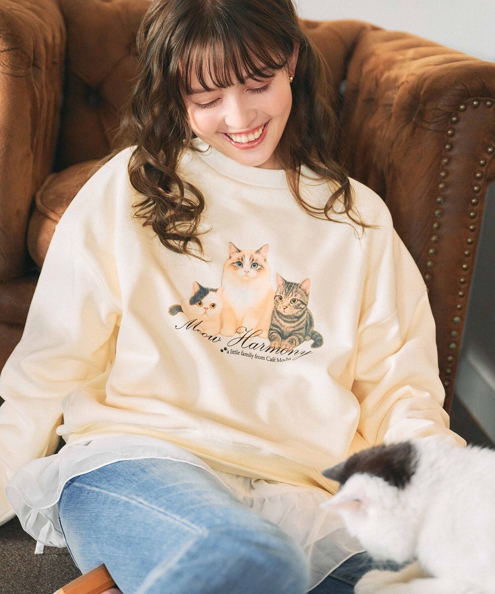 Feroux 【猫カフェMOCHAコラボ】猫ちゃんプリント トレーナー 