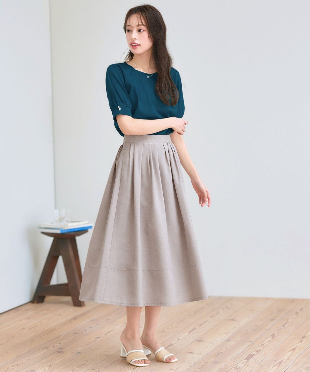 Tiaclasse 【選べる丈】麻調タックフレアスカート 