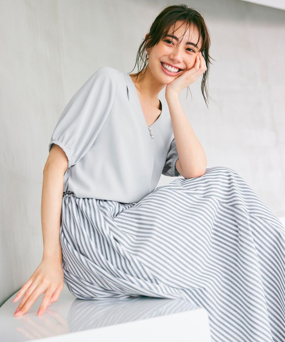 ANY L 【ウエストゴム/ポケット付】シャンブレーライク フレアスカート 