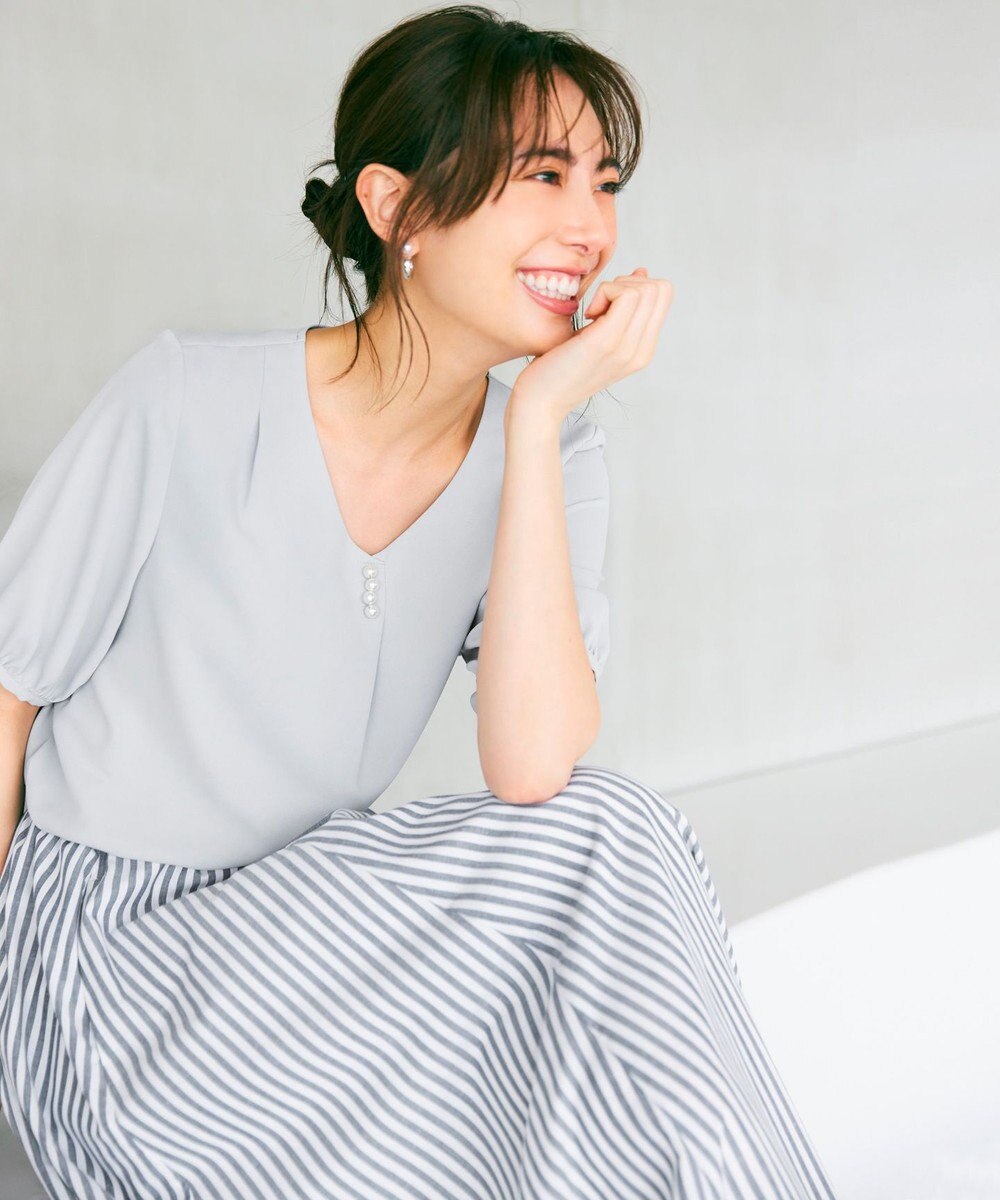 ANY 【ウエストゴム/ポケット付】シャンブレーライク フレアスカート 