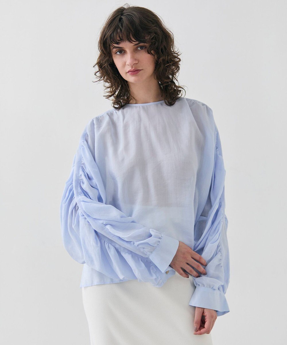 BEIGE， 【洗える】PAULINE / タックギャザーリネンボリュームブラウス 