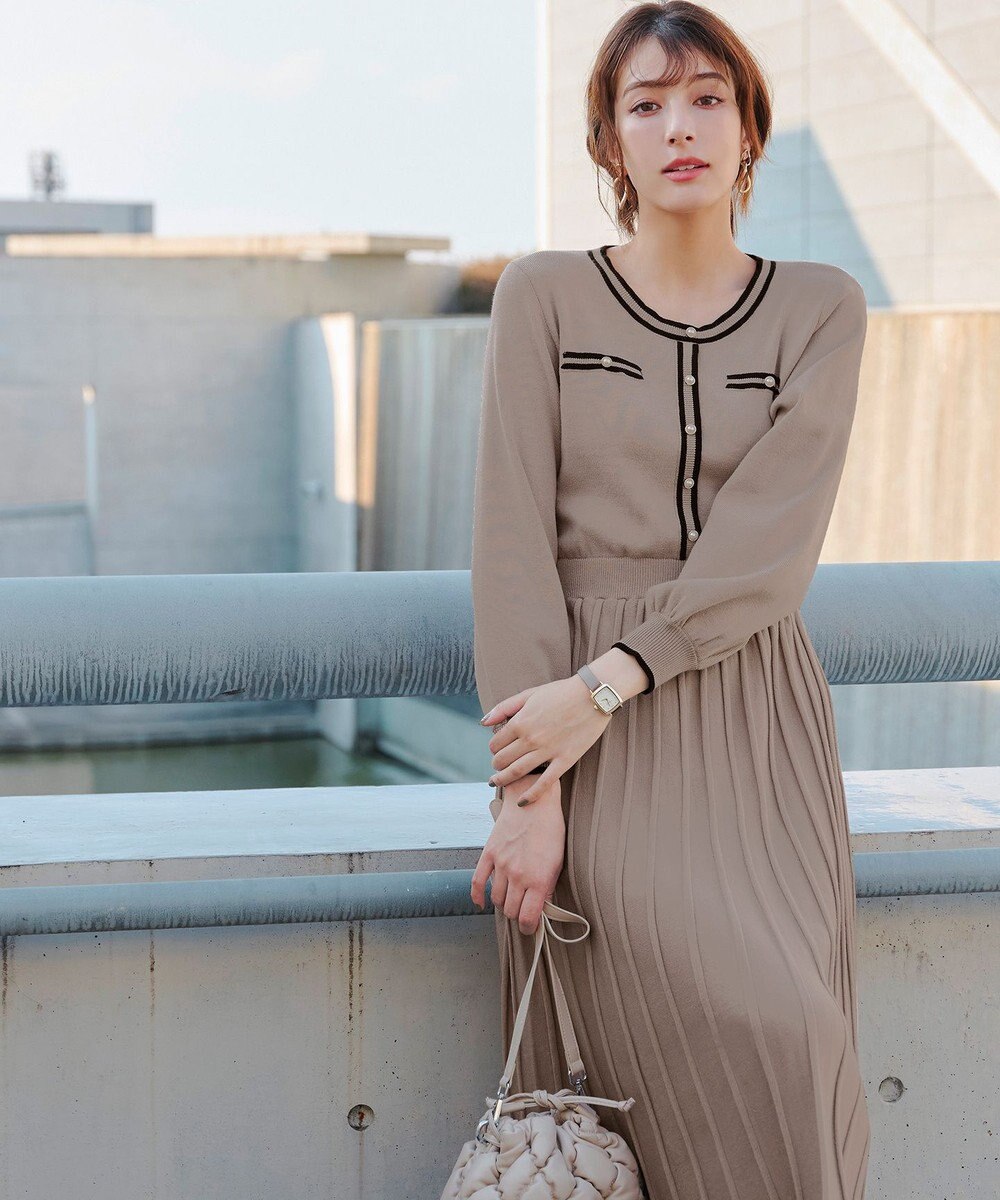 Tiaclasse 【洗える】セットアップ見え配色ニットワンピース 