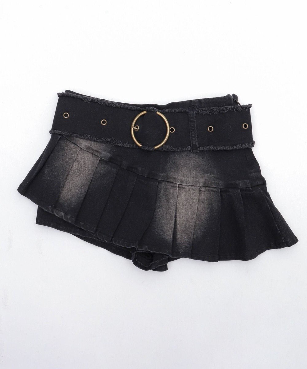 WEGO フリンジベルトプリーツデニムスカパン 