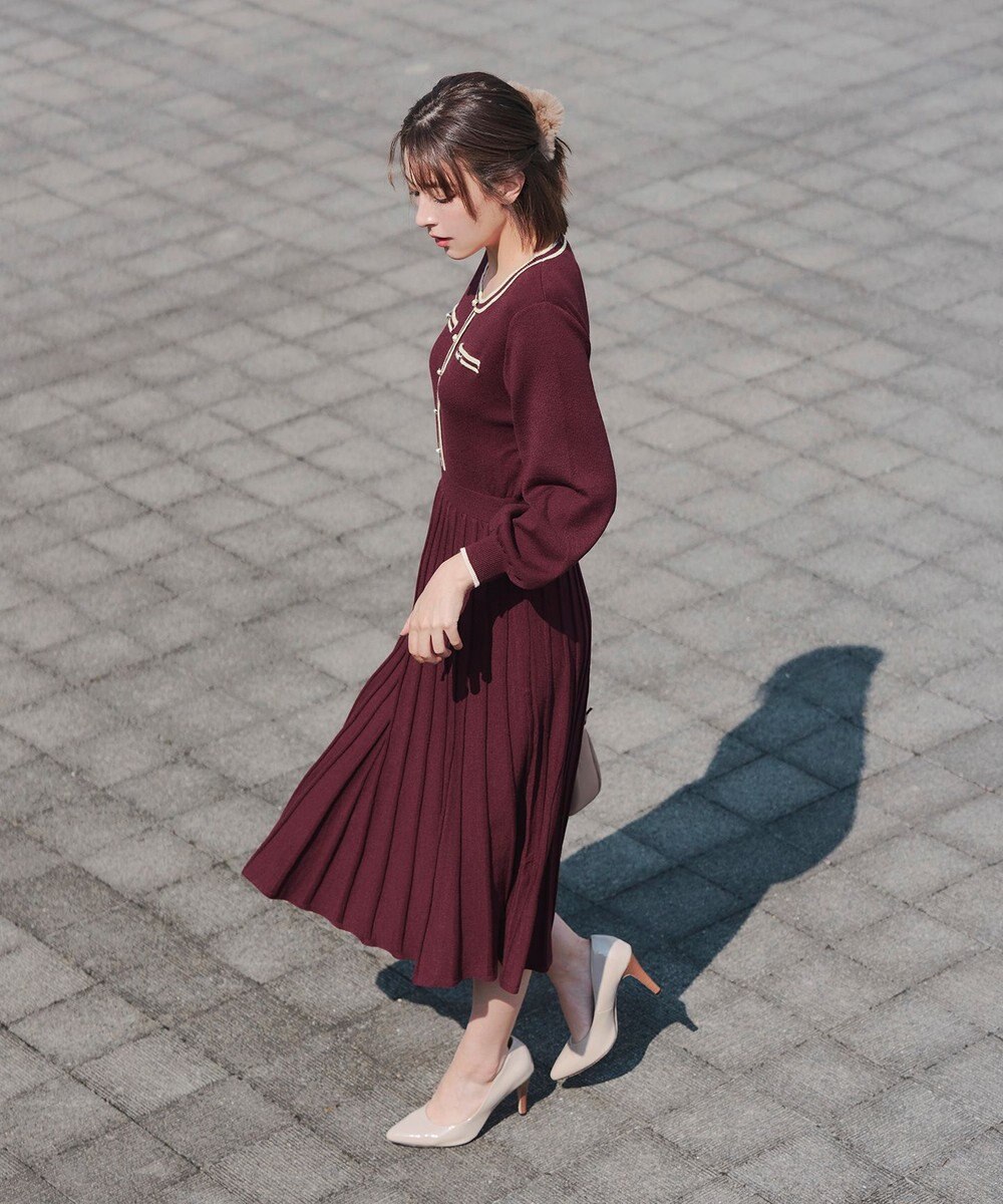 Tiaclasse 【洗える】セットアップ見え配色ニットワンピース 