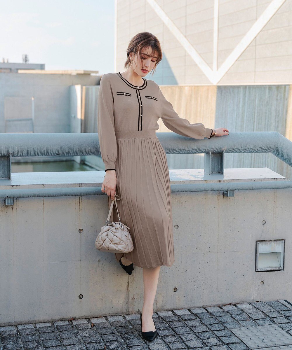 Tiaclasse 【洗える】セットアップ見え配色ニットワンピース 