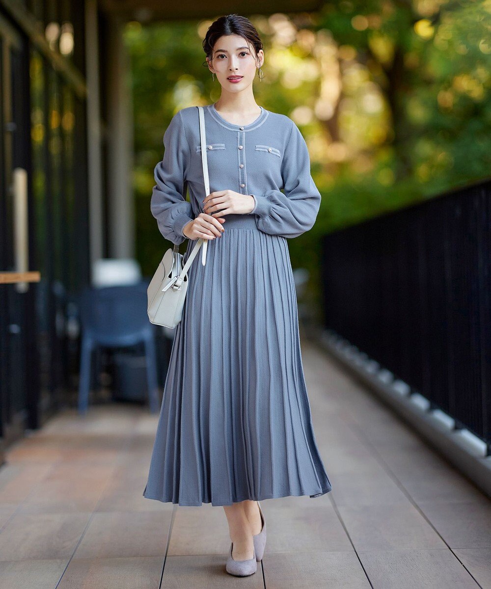 Tiaclasse 【洗える】セットアップ見え配色ニットワンピース 