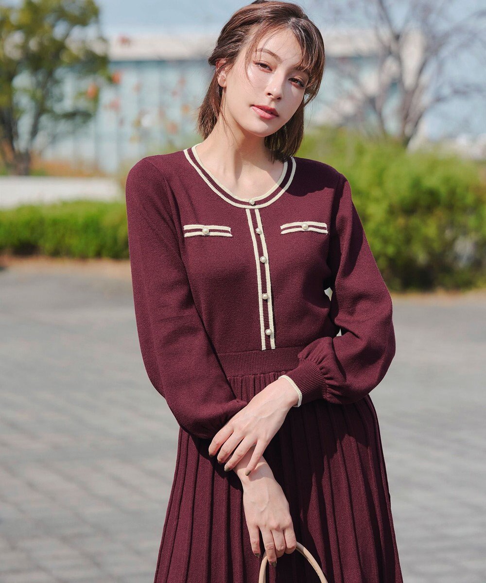 Tiaclasse 【洗える】セットアップ見え配色ニットワンピース 