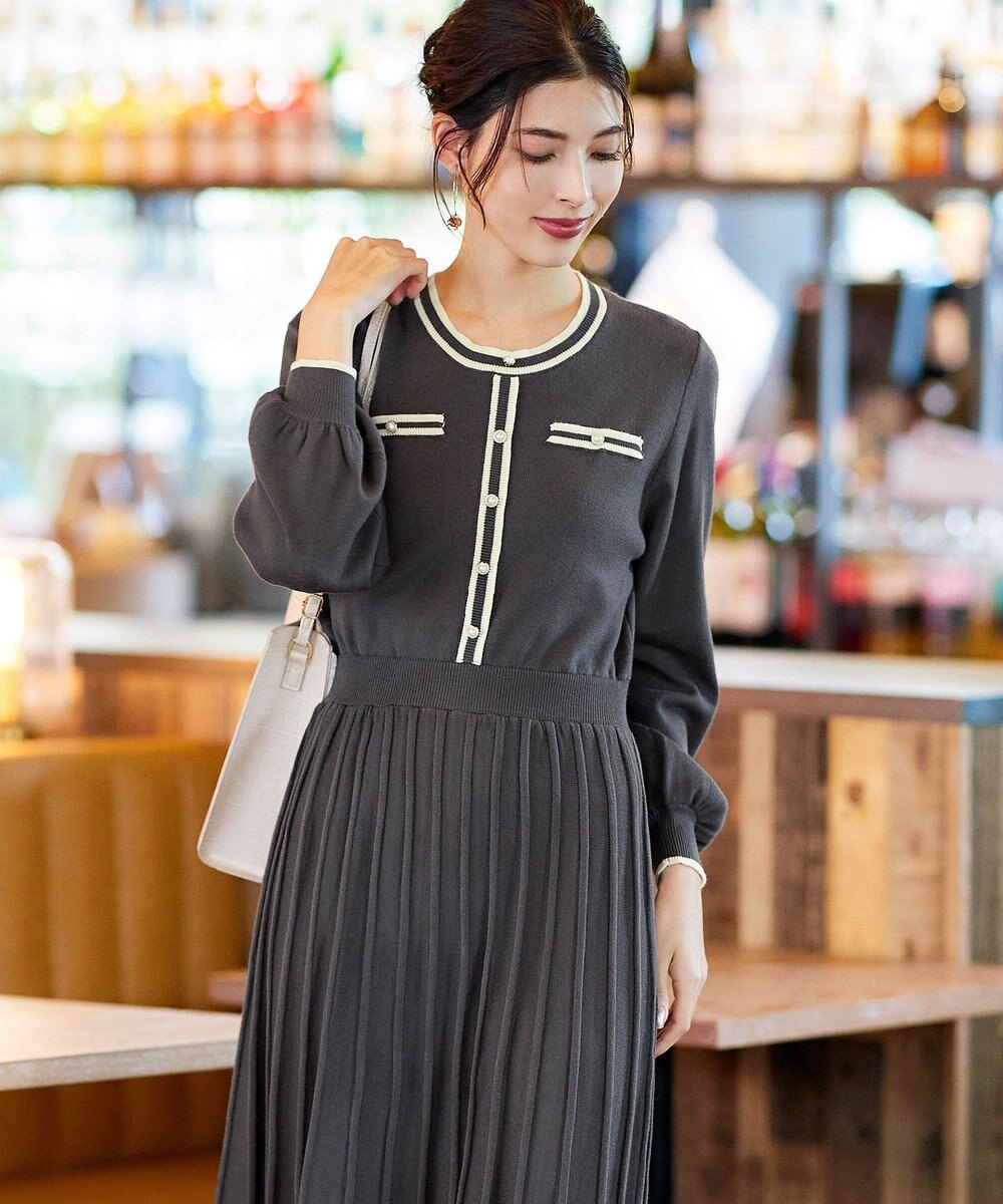 Tiaclasse 【洗える】セットアップ見え配色ニットワンピース 