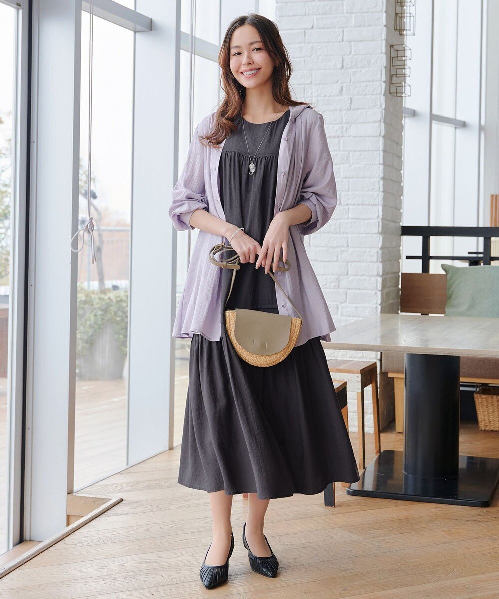 Tiaclasse 麻調ピンタックロングワンピース 