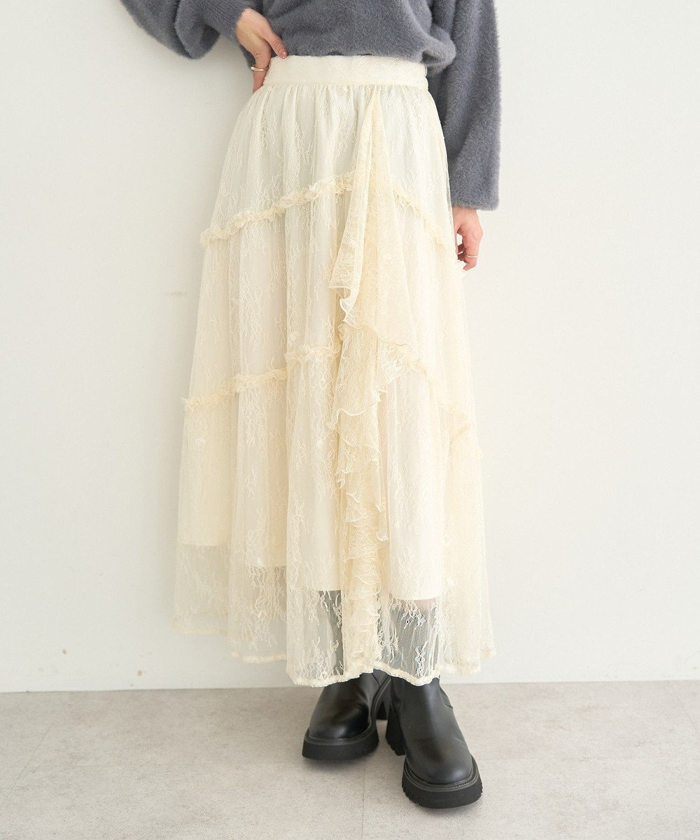 earth music&ecology レースフリルティアードスカート 