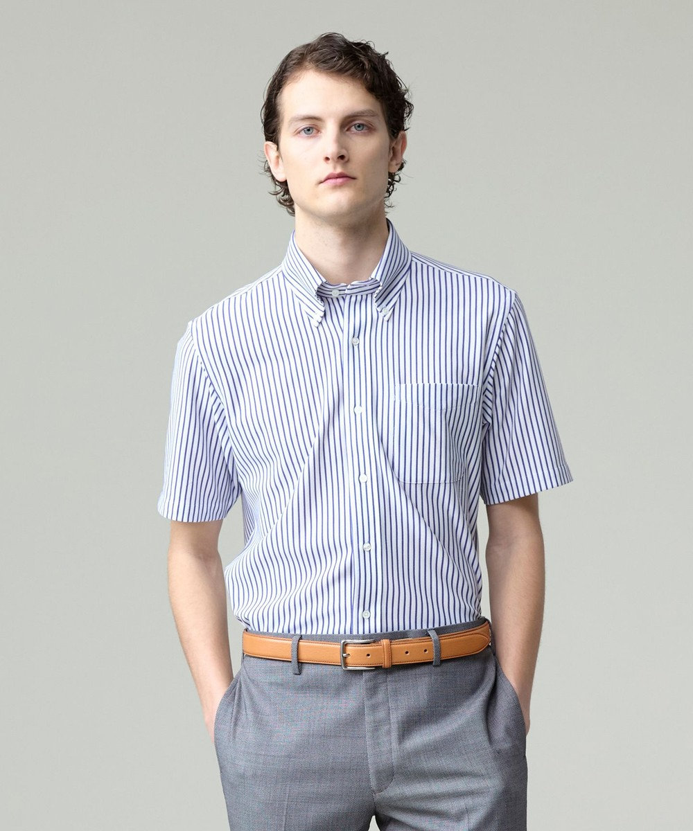 J.PRESS MEN 酷暑の清潔感もこれ一枚で【吸水速乾 / 抗菌防臭 / 防シワ】【J.PRESS OXFORD JERSEY】カノコインレイストライプ 半袖シャツ / B.D. 