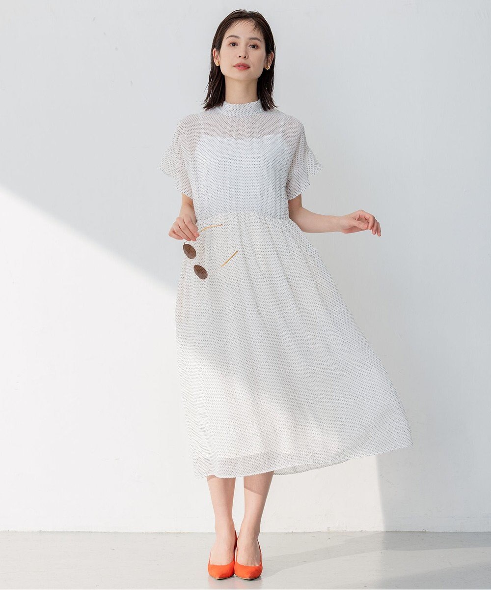組曲 【WEB限定・2WAY】サッカードビードットプリント ワンピース 