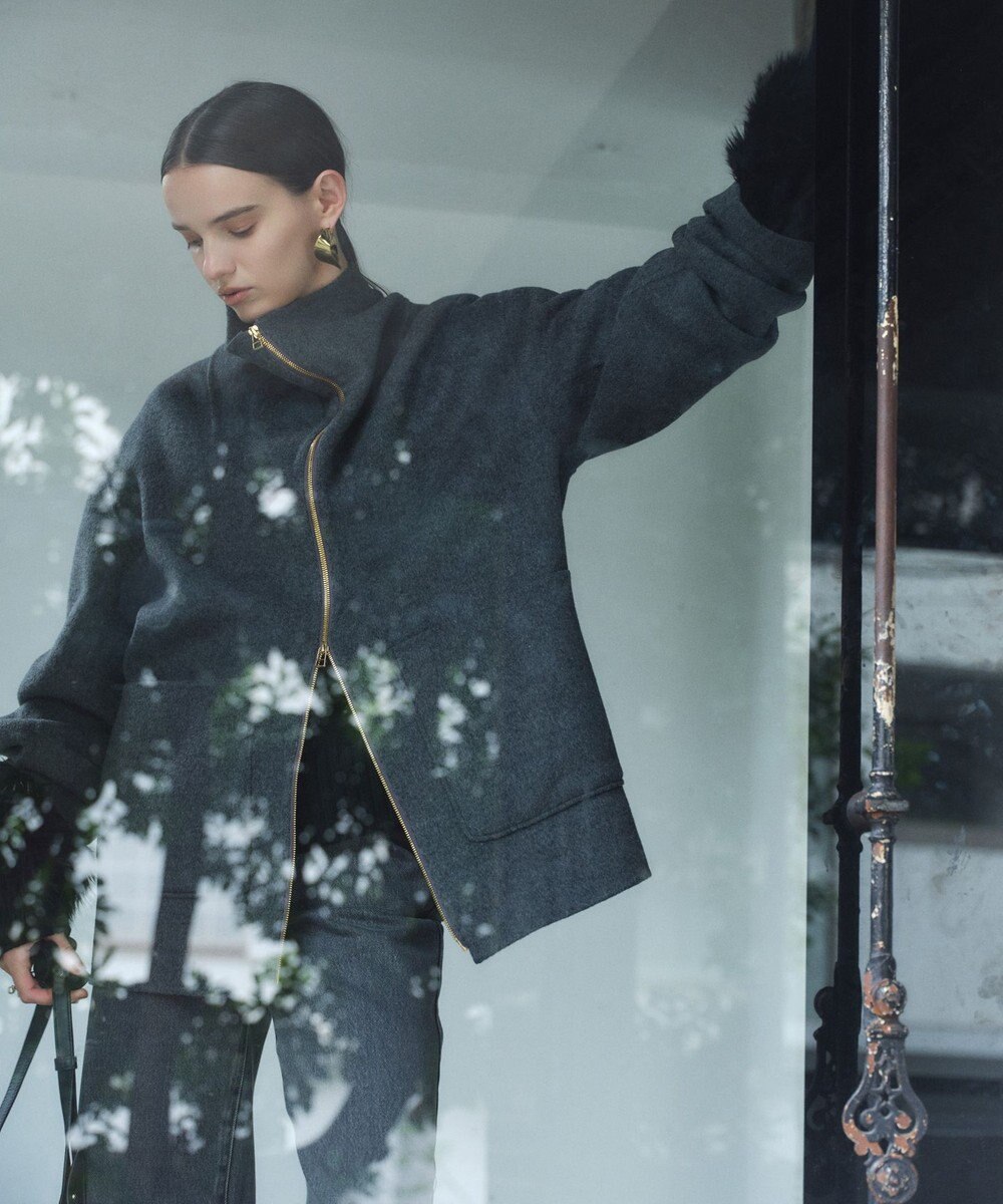 BEIGE， ZION / ウールスタンドカラーショートコート 