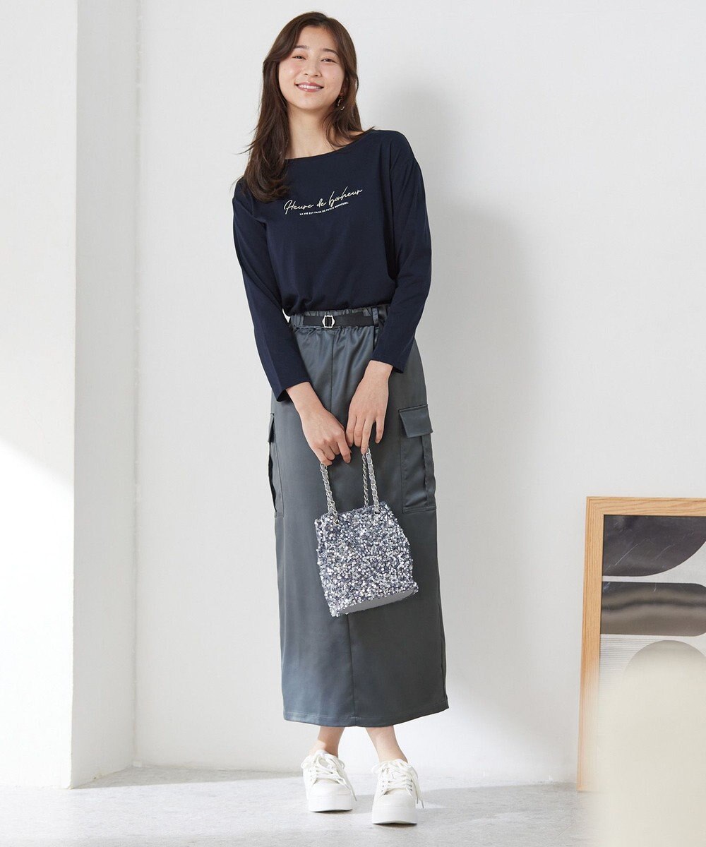 ANY SIS 【洗える】ラメ刺繍長袖 Tシャツ 