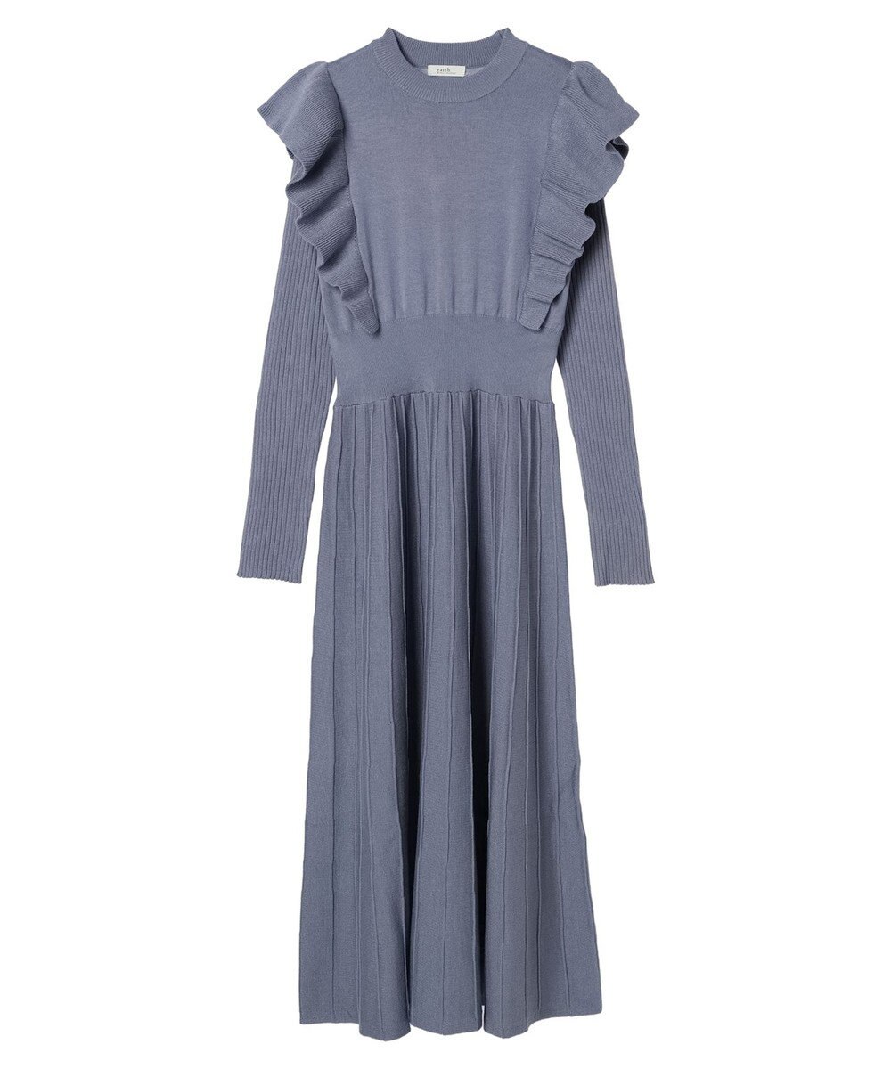 earth music&ecology ショルダーフリルニットワンピース 