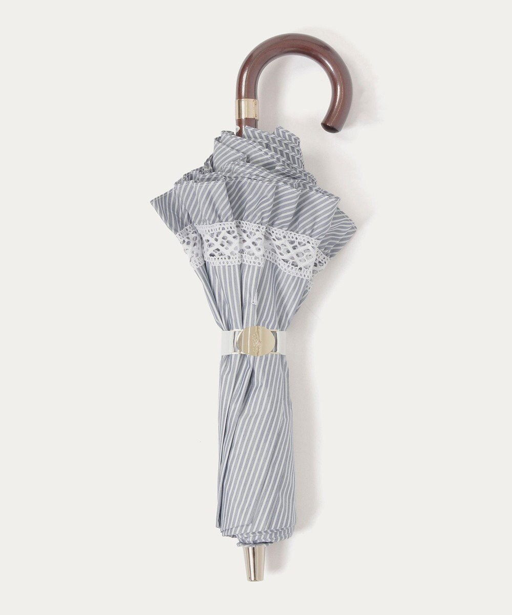 MOONBAT 【遮光/晴雨兼用日傘】POLO RALPH LAUREN(ポロ ラルフローレン) ストライプフリル 折りたたみ傘 楽折 遮熱 UV 