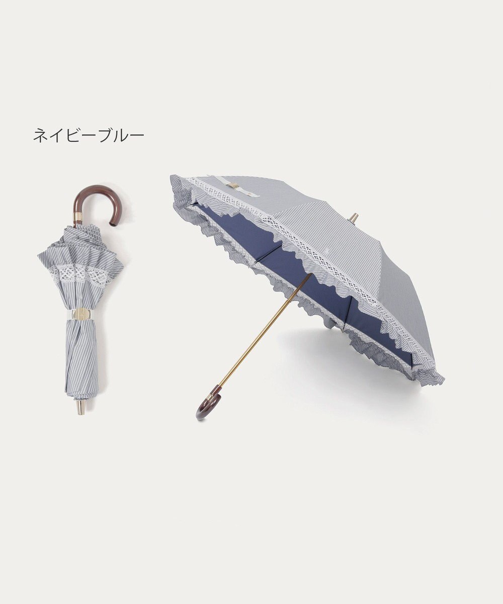MOONBAT 【遮光/晴雨兼用日傘】POLO RALPH LAUREN(ポロ ラルフローレン) ストライプフリル 折りたたみ傘 楽折 遮熱 UV 