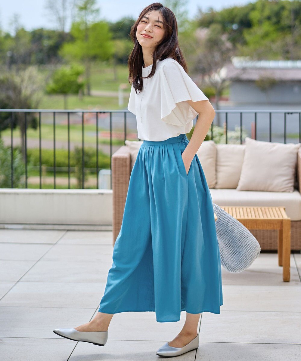 ANY L 【洗濯機可/ウエストゴム/UVケア】スパンボイル撥水スカートパンツ 