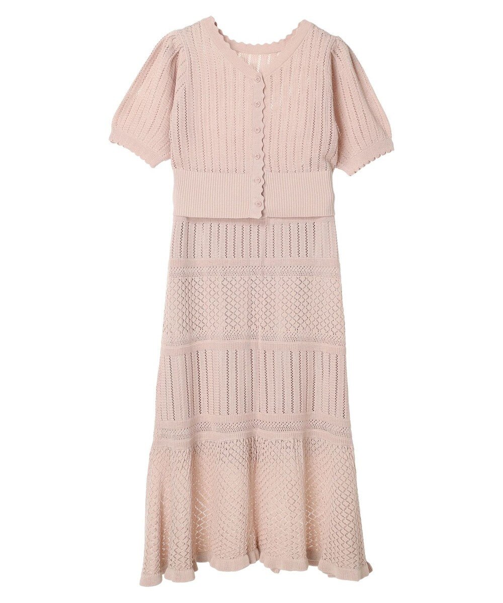 earth music&ecology ２点ＳＥＴ透かし編みカーディガン＋裾フレアスカート 