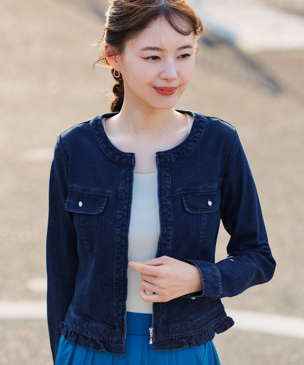 Tiaclasse 【洗える】ノーカラーデニムジャケット 