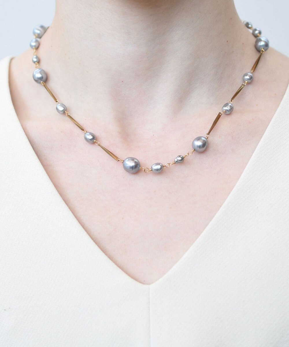 monshiro ガラスパールバーチェーンネックレス 